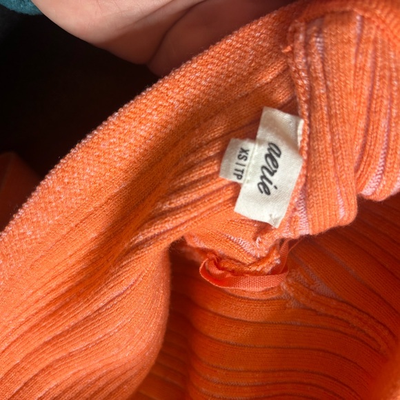 Aerie Orange and White Off-Shoulder Sweater - Picture 2 of 3